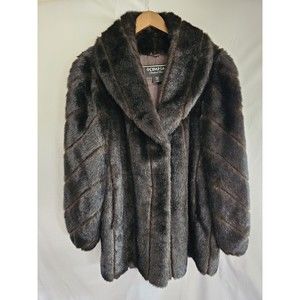 Vintage Olympia Limited Inc XLM Black Tipped In Brown Mid Length Faux Fur Coat